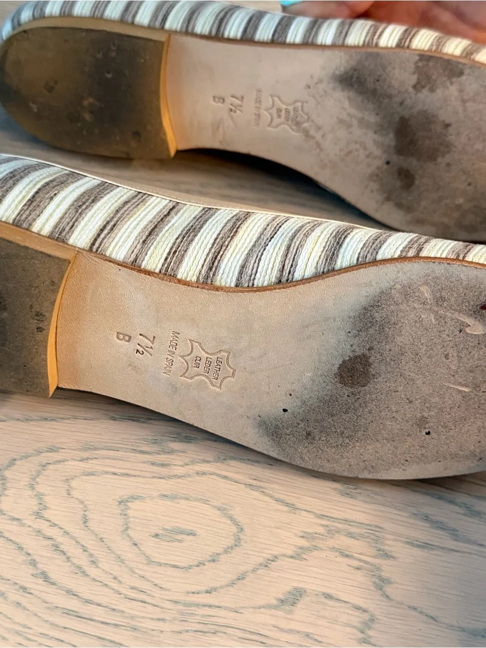 French Sole Cream and White Striped Ballet Flats